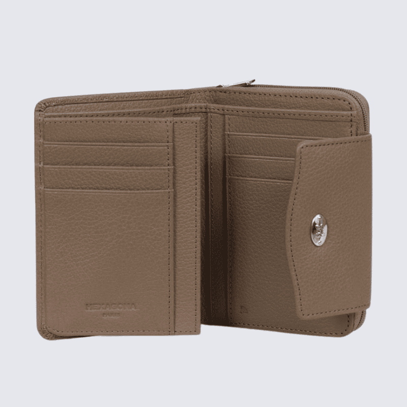 Portefeuille Hexagona, portefeuille ligne Aurore femme taupe
