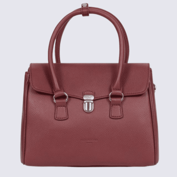 Sac porté main 2 poignées Hexagona, Sac porté main 2 poignées format rectangulaire femme en cuir lie de vin