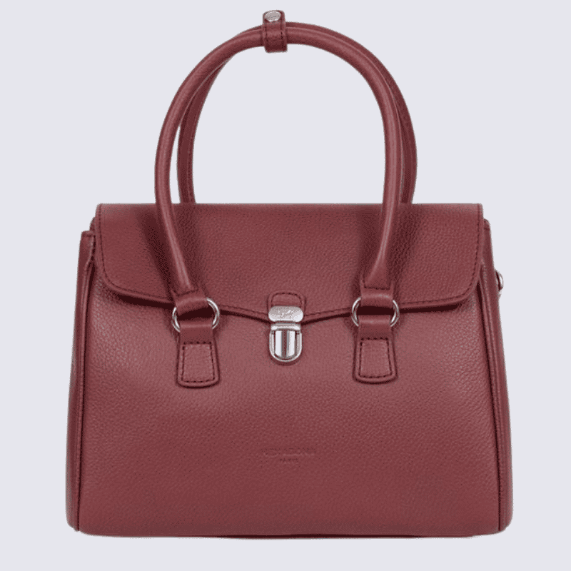 Sac porté main 2 poignées Hexagona, Sac porté main 2 poignées format rectangulaire femme en cuir lie de vin