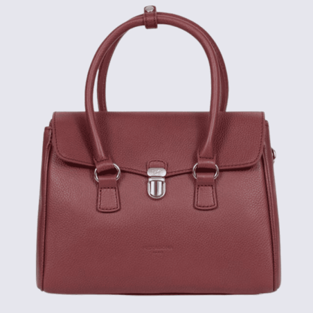 Sac porté main 2 poignées Hexagona, Sac porté main 2 poignées format rectangulaire femme en cuir lie de vin