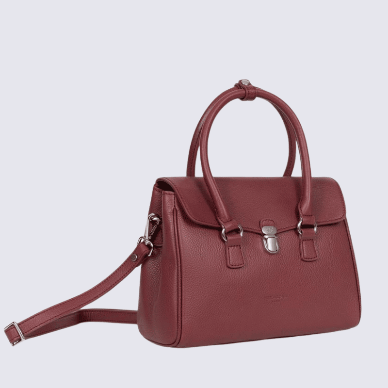 Sac porté main 2 poignées Hexagona, Sac porté main 2 poignées format rectangulaire femme en cuir lie de vin