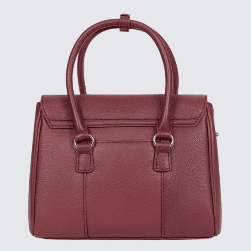 Sac porté main 2 poignées Hexagona, Sac porté main 2 poignées format rectangulaire femme en cuir lie de vin