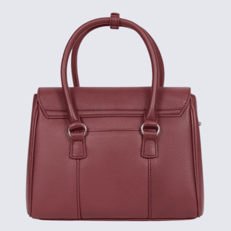 Sac porté main 2 poignées Hexagona, Sac porté main 2 poignées format rectangulaire femme en cuir lie de vin