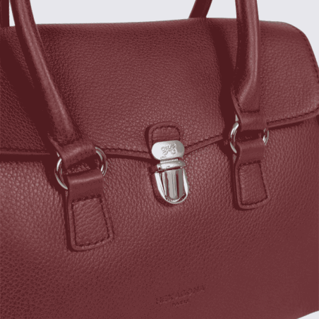 Sac porté main 2 poignées Hexagona, Sac porté main 2 poignées format rectangulaire femme en cuir lie de vin