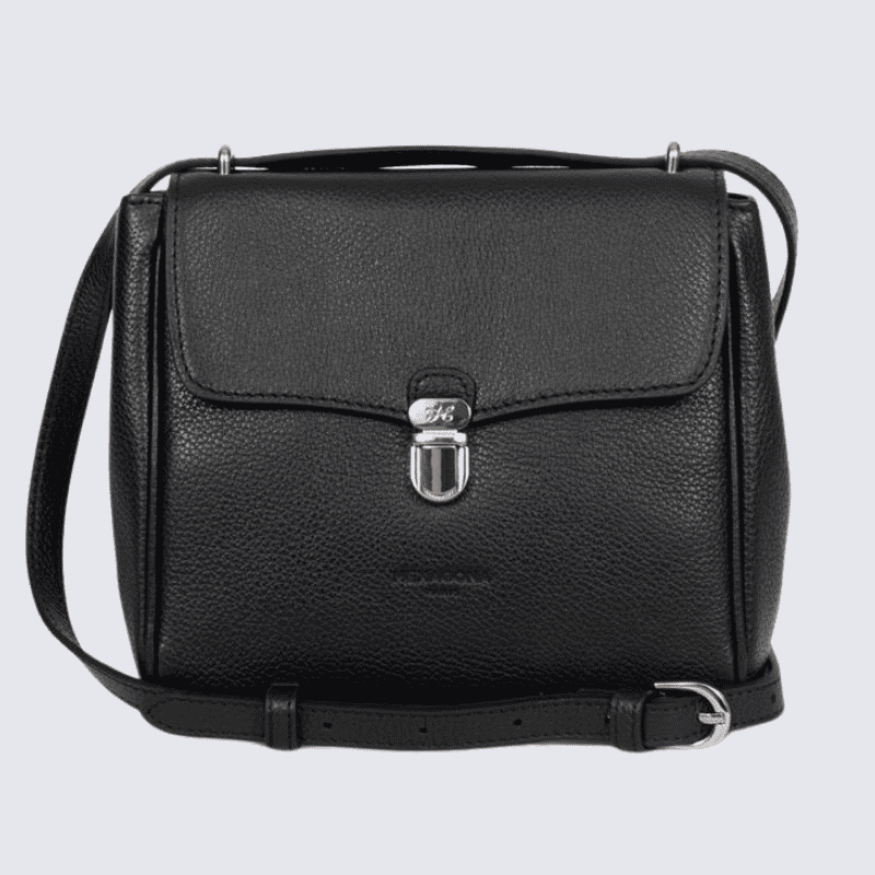 Sac porté travers Hexagona, Sac porté travers format rectangulaire femme en cuir noir