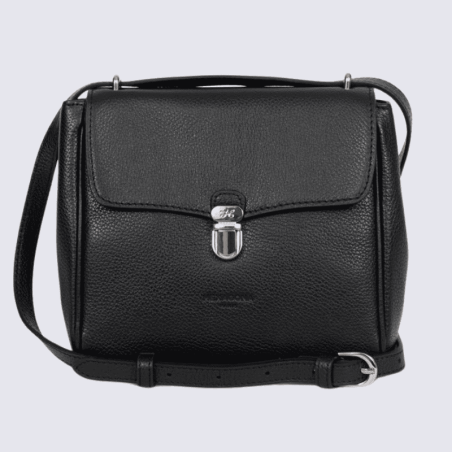 Sac porté travers Hexagona, Sac porté travers format rectangulaire femme en cuir noir