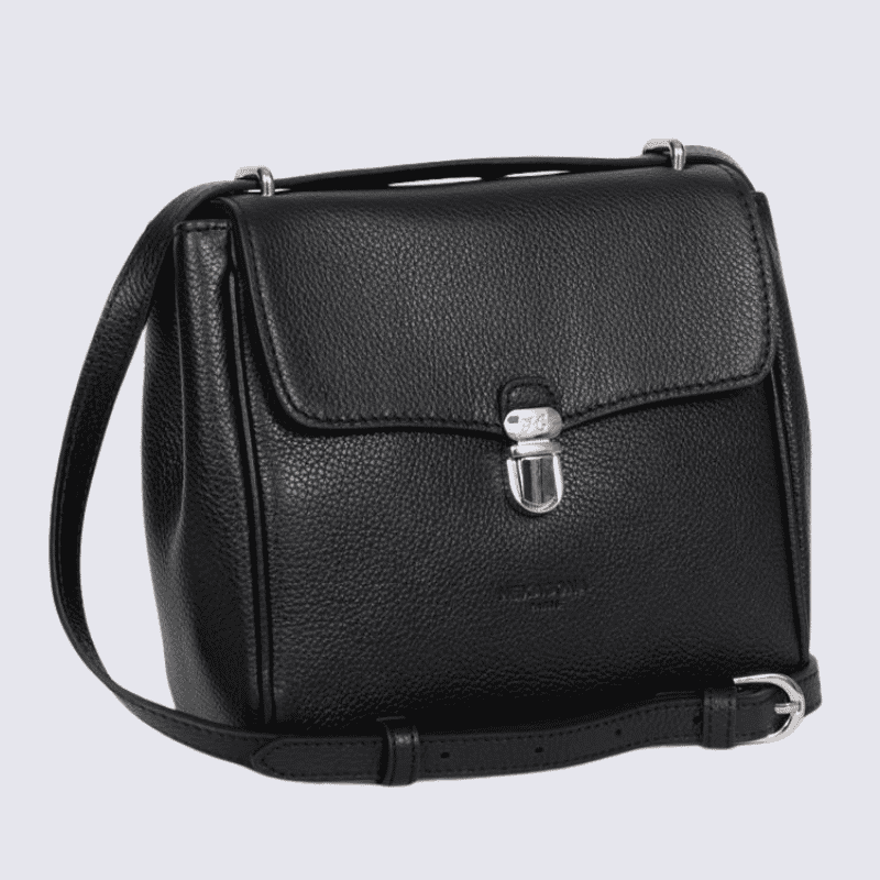 Sac porté travers Hexagona, Sac porté travers format rectangulaire femme en cuir noir