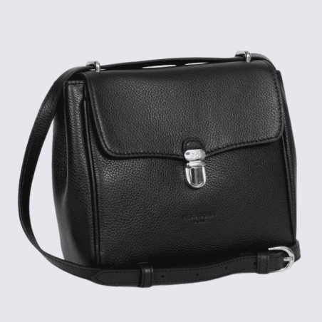 Sac porté travers Hexagona, Sac porté travers format rectangulaire femme en cuir noir